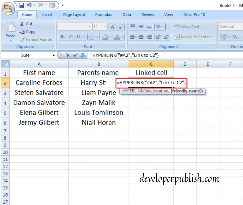 creating hyperlinks in excel 2016