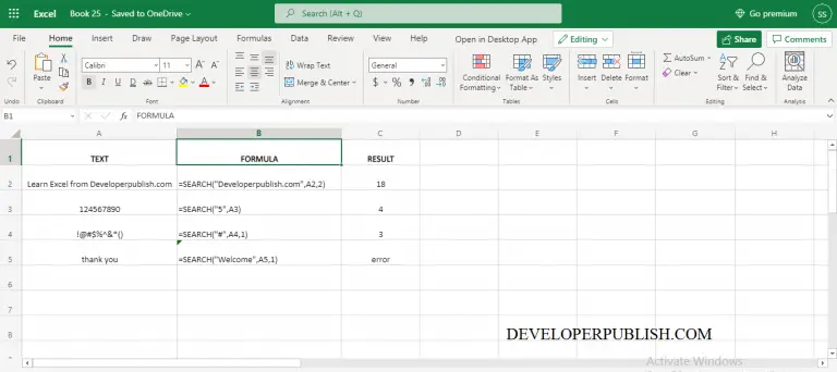 SEARCH Function in Excel