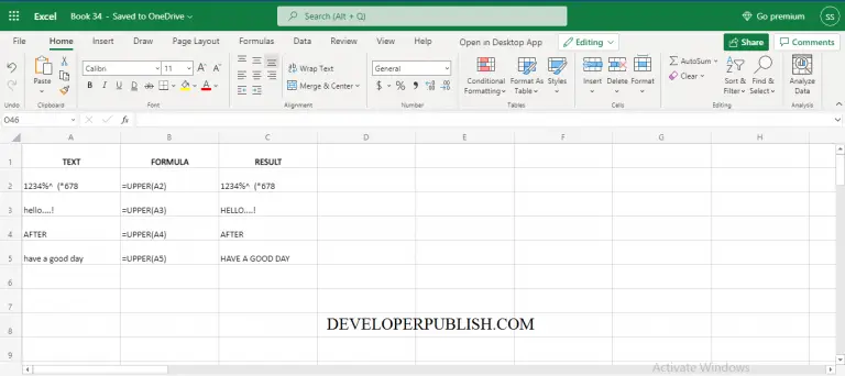 UPPER Function in Excel