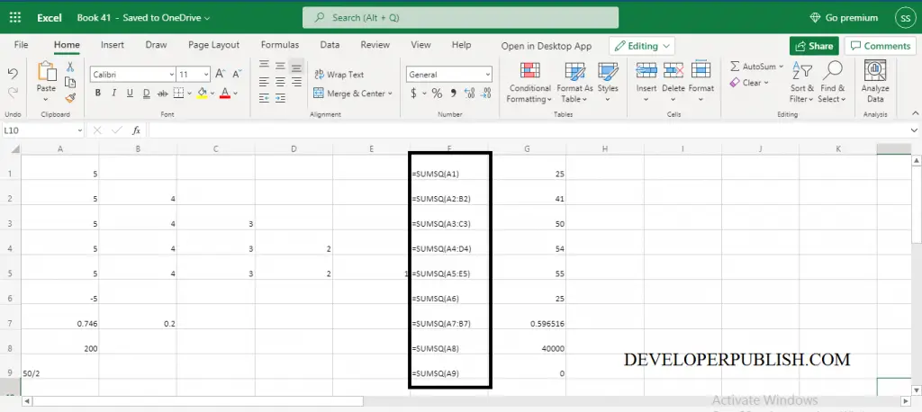 How to use SUMSQ Function in Excel? 