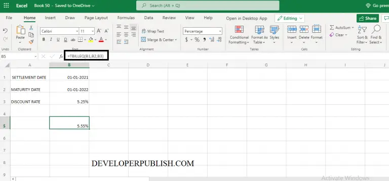TBILLEQ Function in Excel