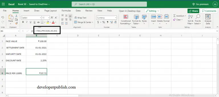 TBILLPRICE Function in Excel