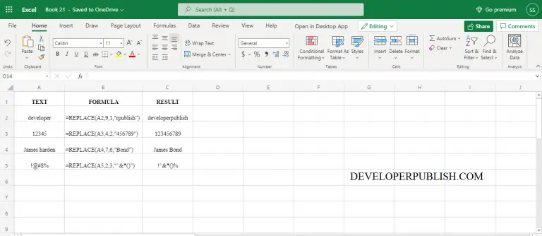 REPLACE Function in excel