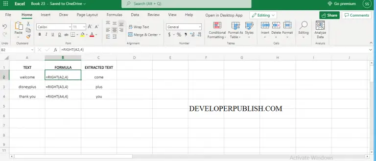 RIGHT Function in excel