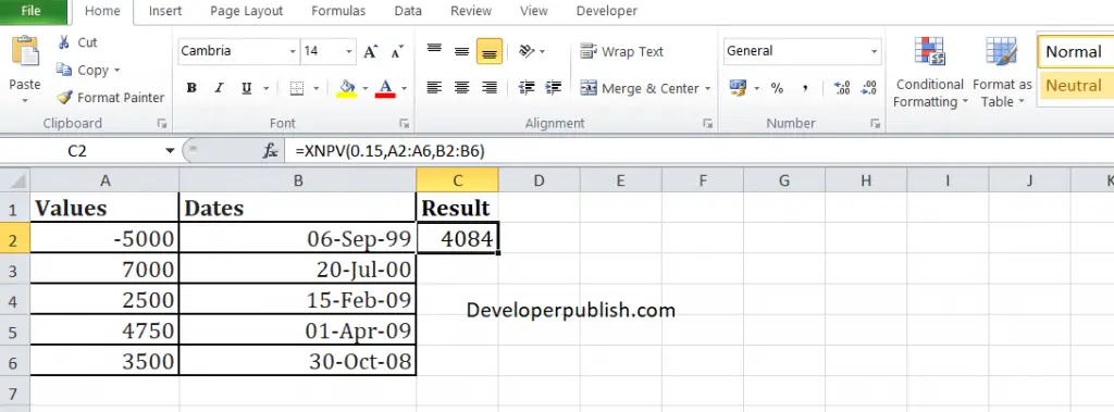 How to use the XNPV function in Excel?