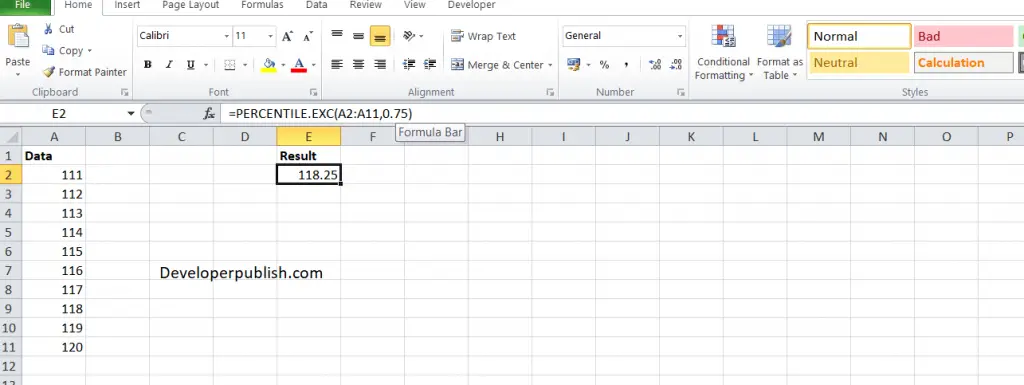 How to use the PERCENTILE.EXC Function in Excel?