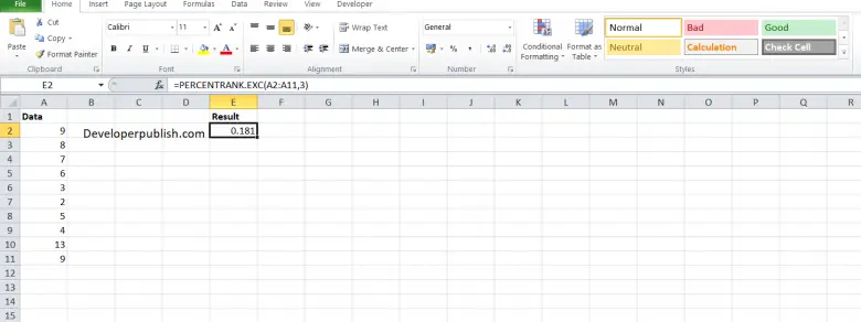 How to use the PERCENTRANK.EXC function in Excel?