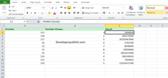 How to use the PERMUT function in Excel?