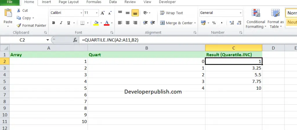 How to use the QUARTILE.INC Function in Excel?