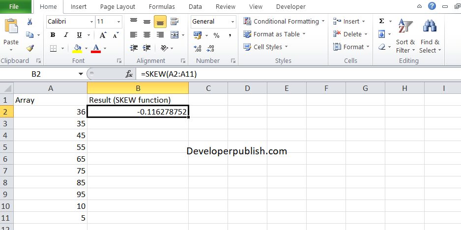 How to use the SKEW function in Excel?