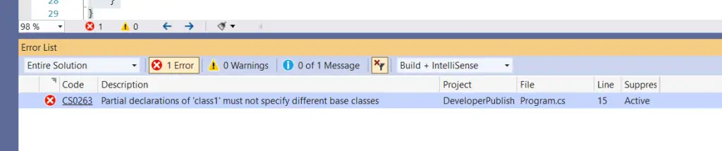 C# Error CS0263 – Partial declarations of 'type' must not specify different base classes