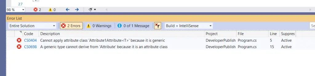 C# Error CS0404 – '<' unexpected : attributes cannot be generic
