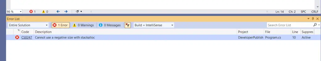 C# Error CS0247 – Cannot use a negative size with stackalloc