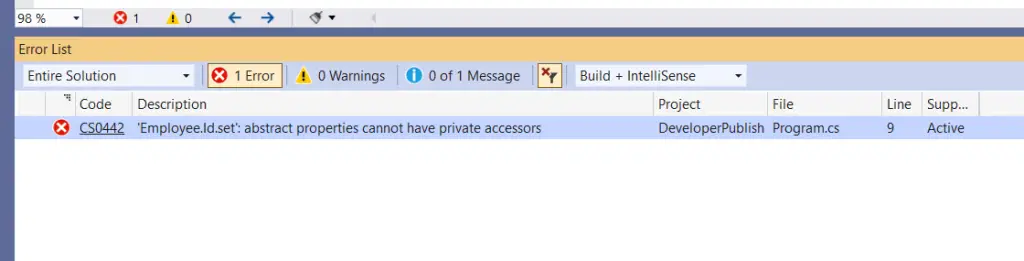 C# Error CS0442 – 'Property': abstract properties cannot have private accessors