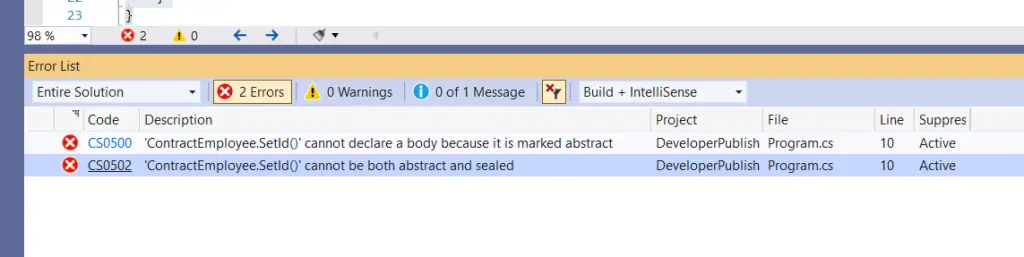 C# Error CS0502 – 'member' cannot be both abstract and sealed
