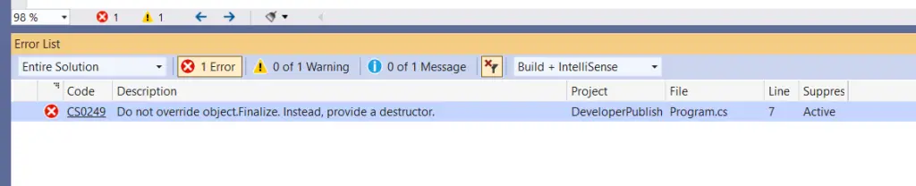 C# Error CS0249 – Do not override object.Finalize. Instead, provide a destructor