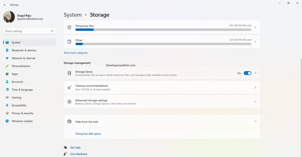 Storage Sense in Windows 11