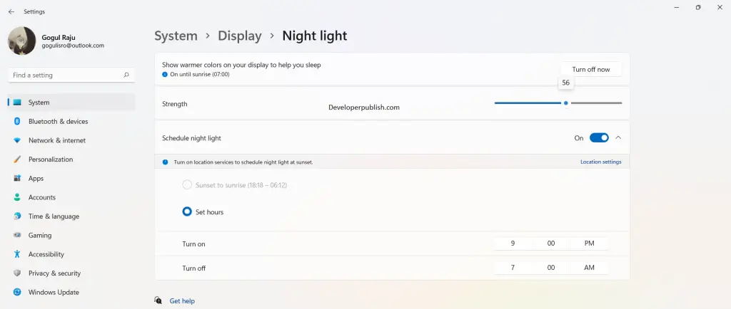How to Modify Night Light Strength in Windows 11?