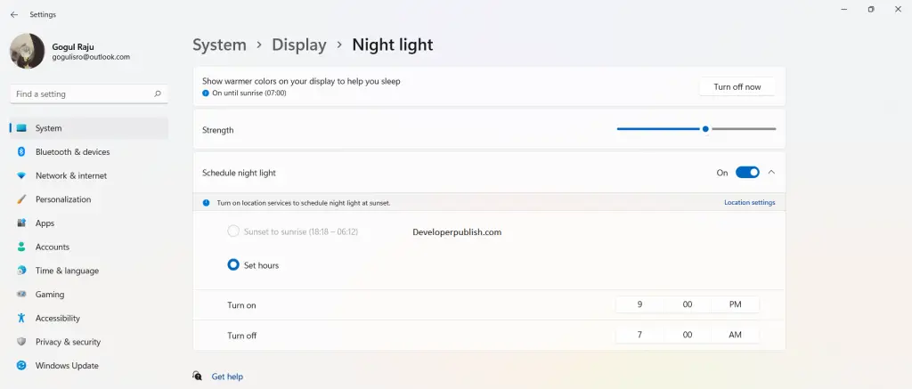 How to Schedule Night Light in Windows 11?