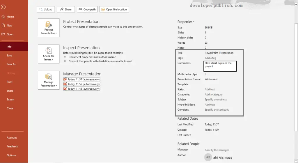 Setting File Properties in PowerPoint