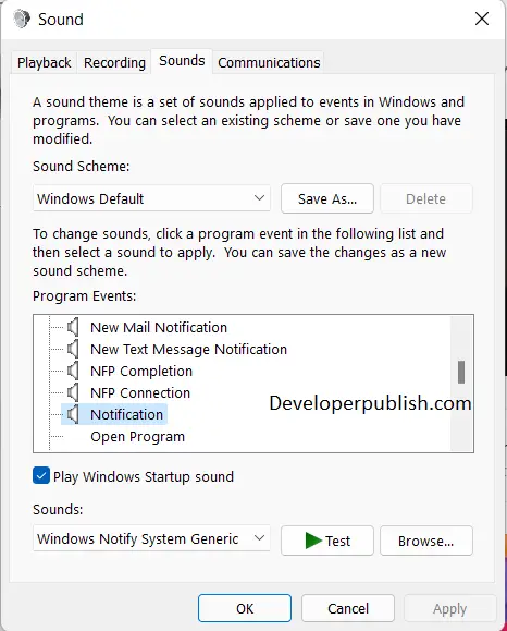 How to switch on or off Notification Sounds in Windows 11?