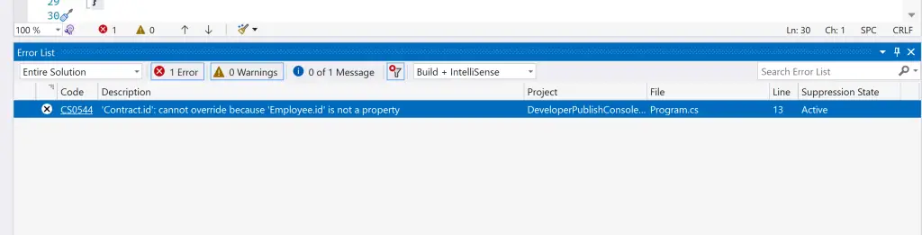 C# Error CS0544 – 'property override': cannot override because 'non-property' is not a property