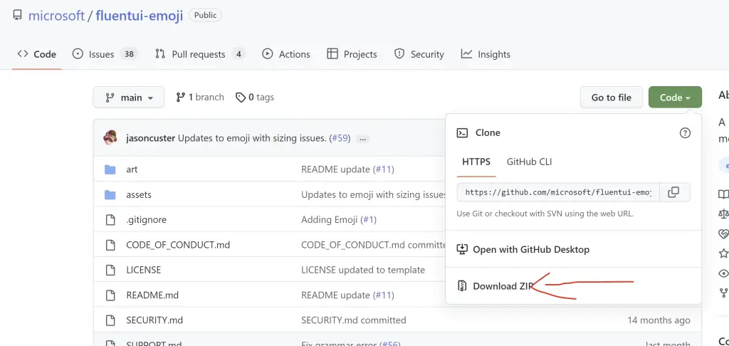 How to Download Microsoft Fluent Emoji from Github?
