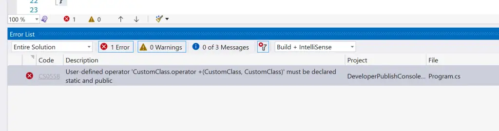 C# Error CS0558 – User-defined operator must be declared static and public