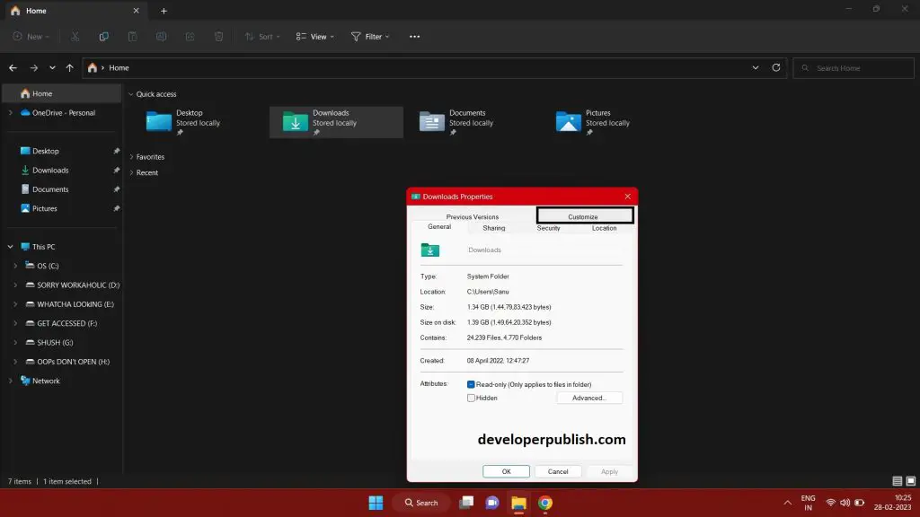"Customize this folder" in Windows 11