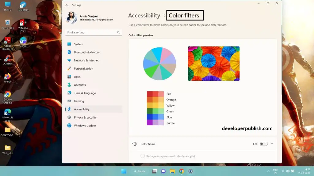 Color Filters in Windows 11
