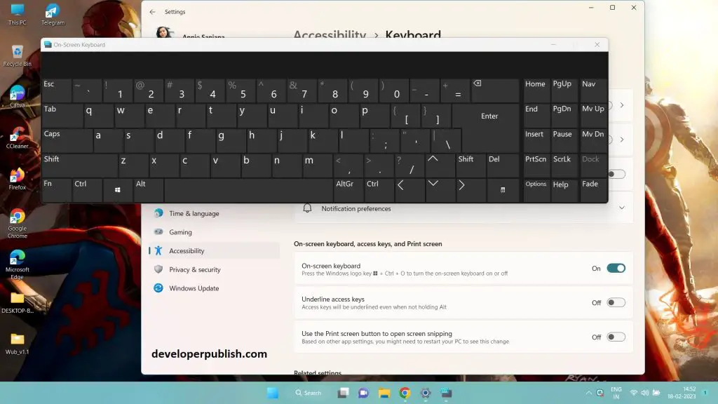 On-Screen Keyboard in Windows 11