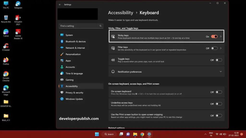 How to Turn On or Off Sticky Keys in Windows 11