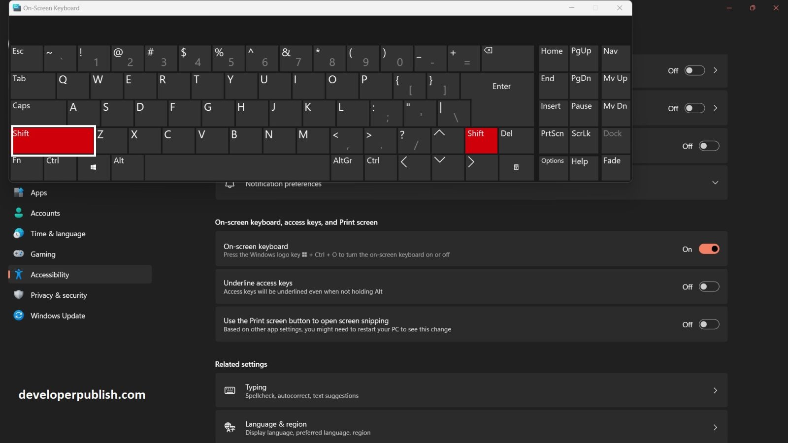 How to enable or disable shift lock on touch keyboard in windows 11 