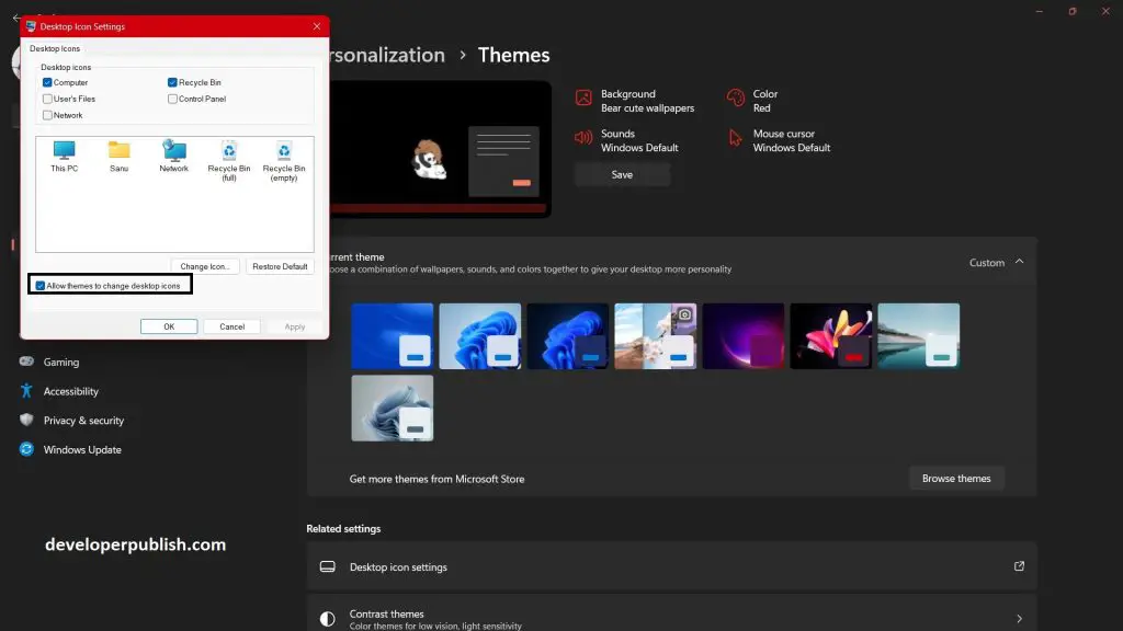How to Allow or Prevent Themes to Change Desktop Icons in Desktop Icon Settings in Windows 11?