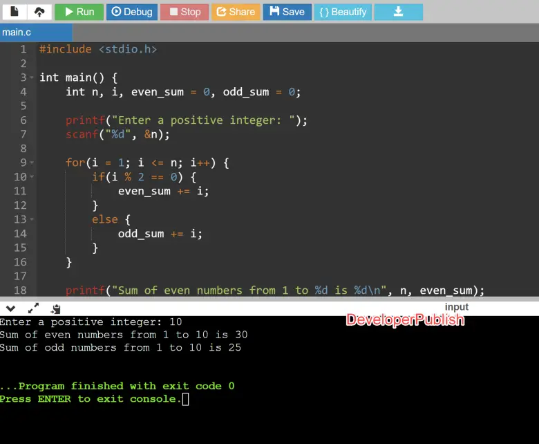 C Program to Find the Sum of Even and Odd Numbers