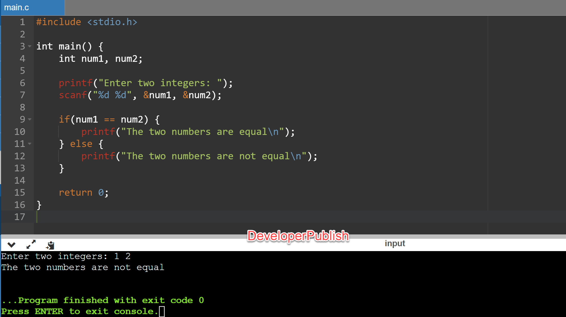 c-program-to-check-if-two-numbers-are-equal