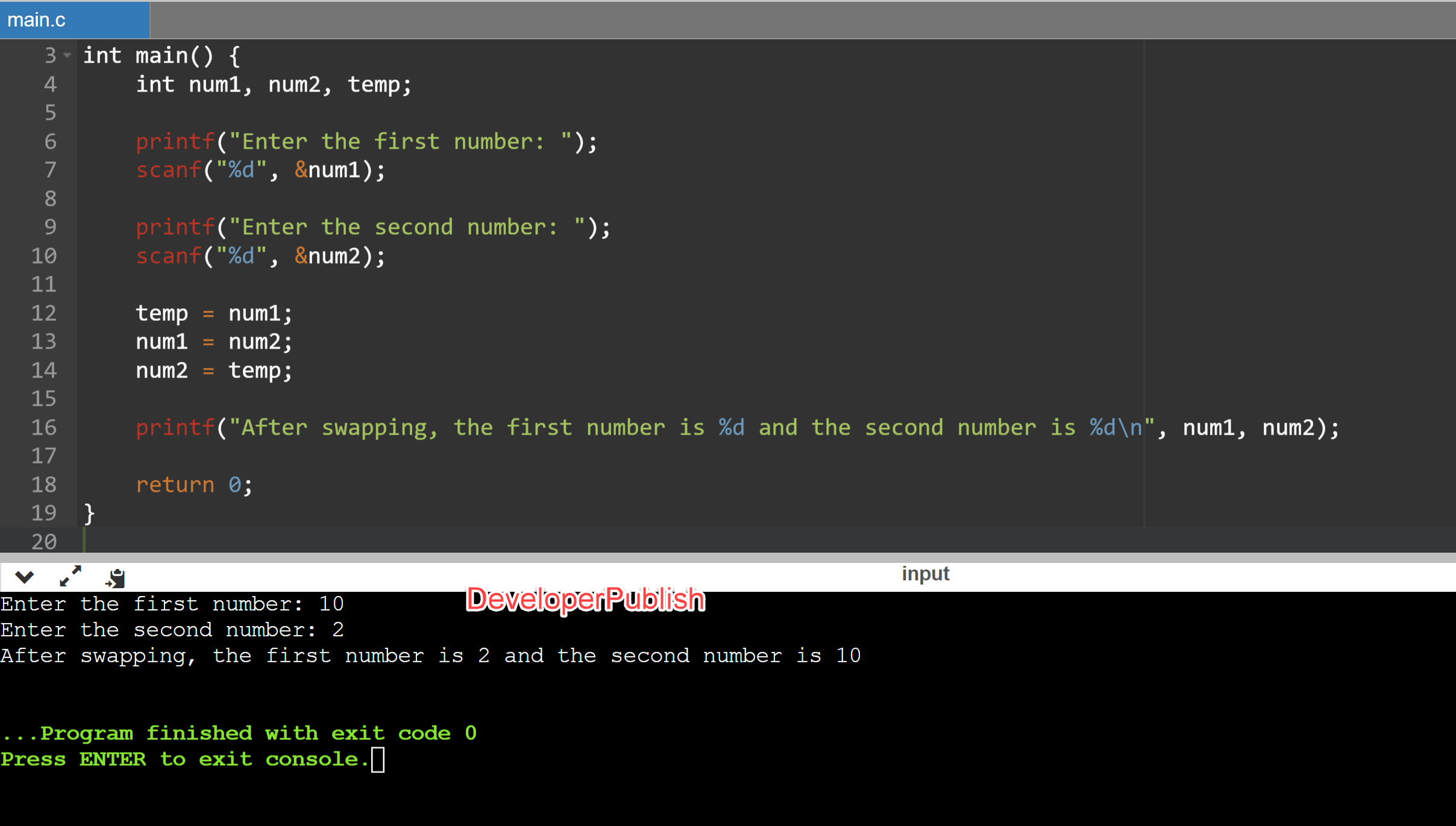 c-program-to-swap-two-numbers