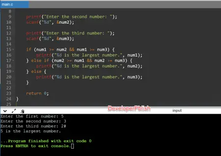 C program to Find the Largest Number Among Three Numbers