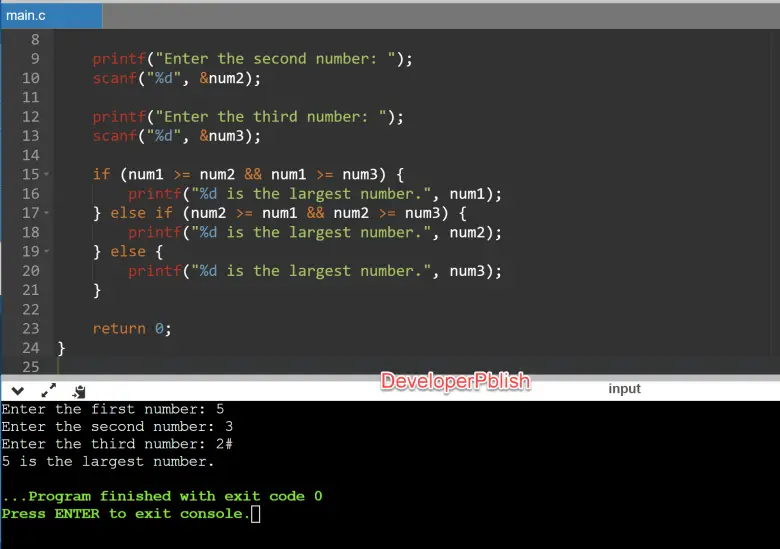 C program to Find the Largest Number Among Three Numbers