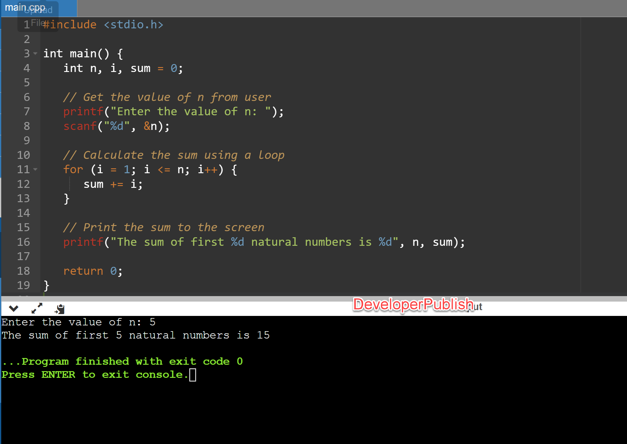 C Program To Find Sum Of First N Natural Numbers