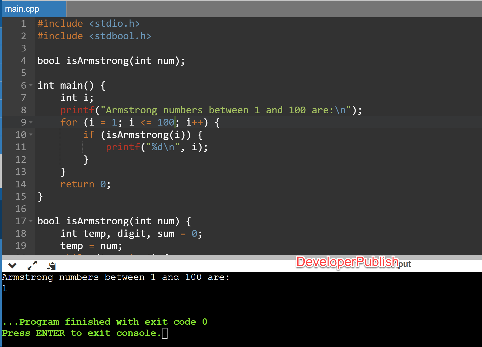 c-program-to-print-armstrong-number-between-1-to-100