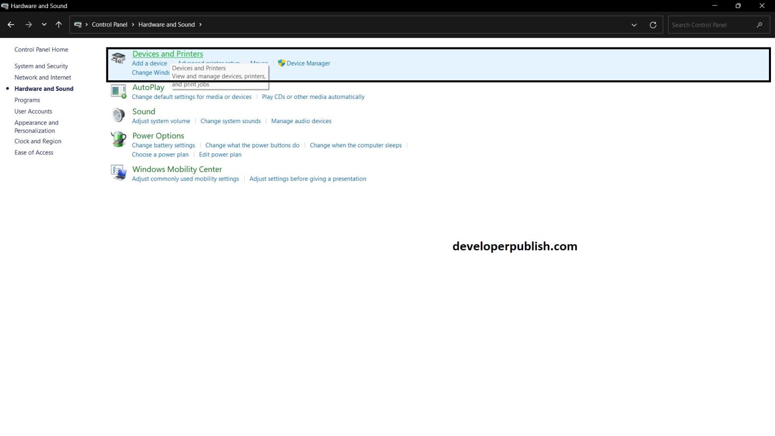 How open devices and printers in windows 11 