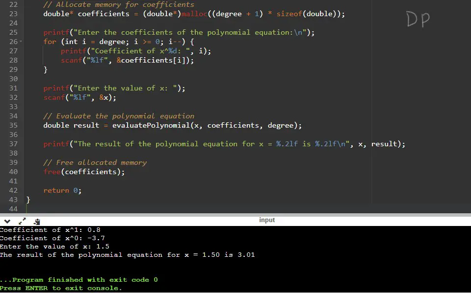 C Program to Evaluate the Given Polynomial Equation