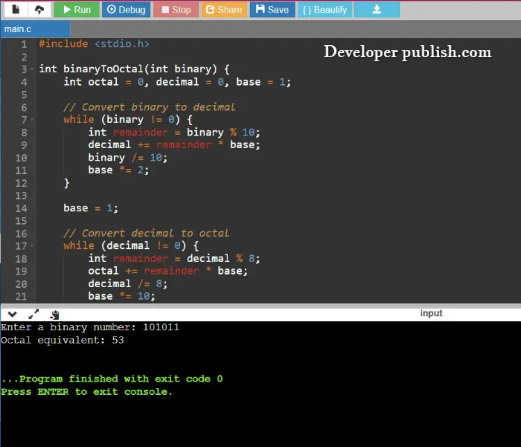 C Program to Convert Binary to Octal