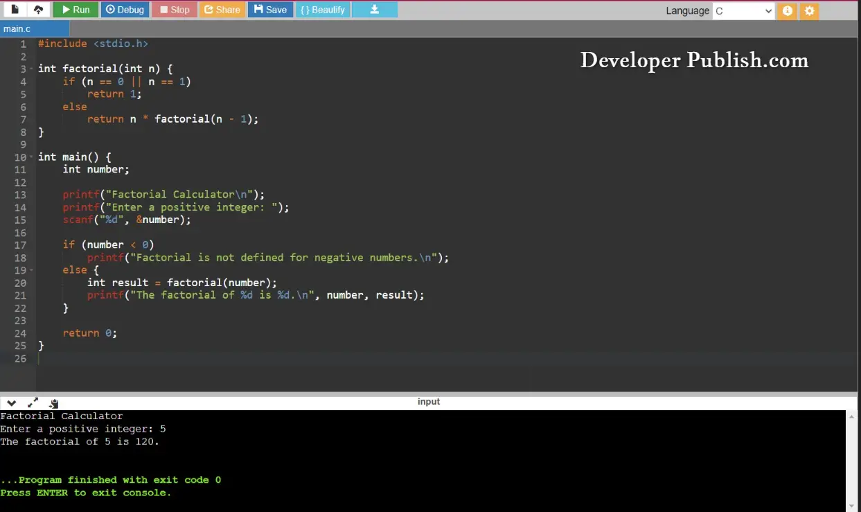 c-program-to-find-the-factorial-of-a-number