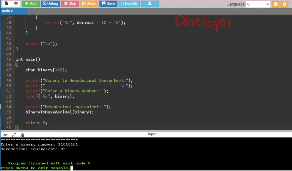 C Program to Convert Binary to Hexadecimal