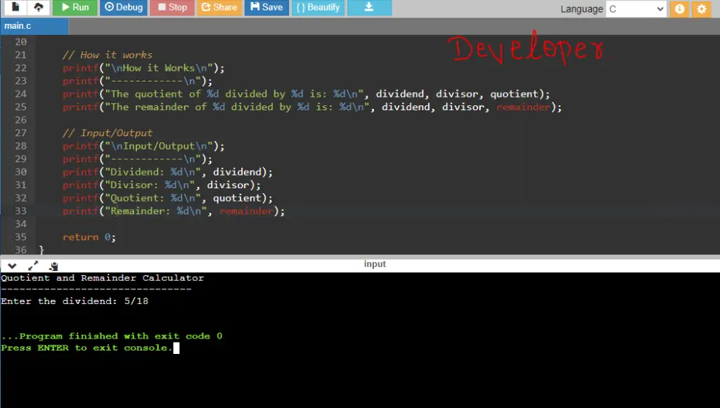 C Program to Find Quotient and Remainder