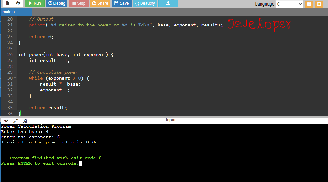 C Program to Find Power of a Number