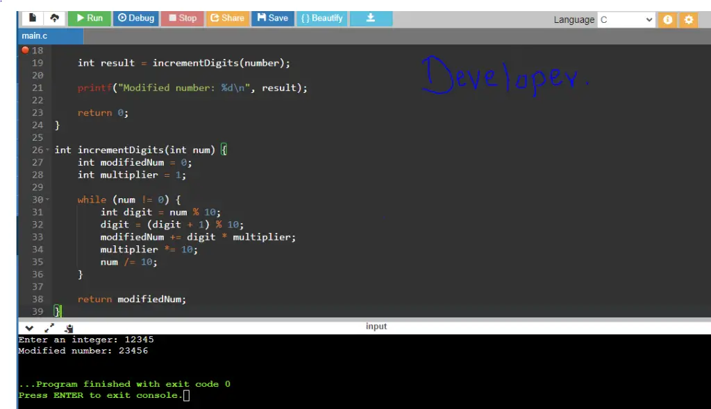 C Program to Increment by 1 to all the Digits of a Given Integer