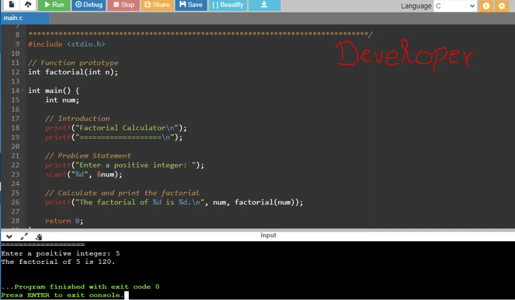 C Program to Find the Factorial of a Number using Recursion